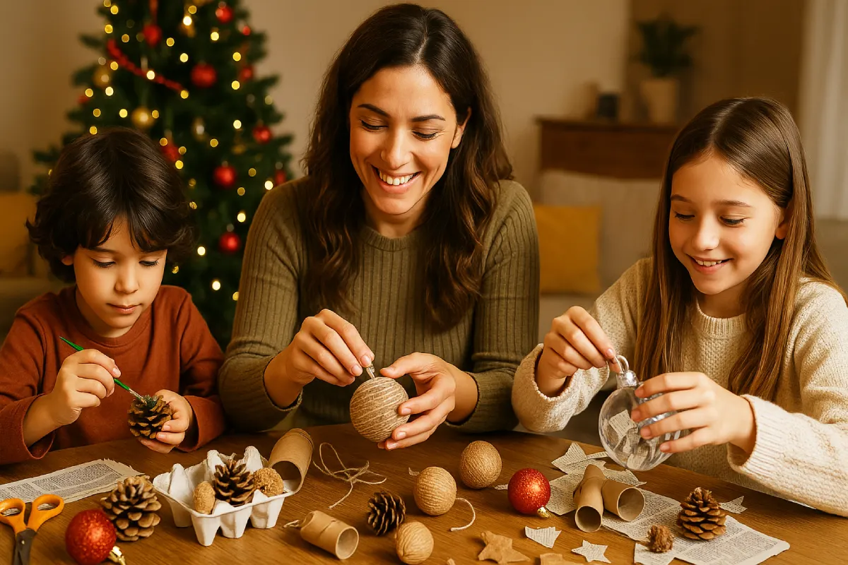 Palline e decorazioni di Natale con materiali di riciclo