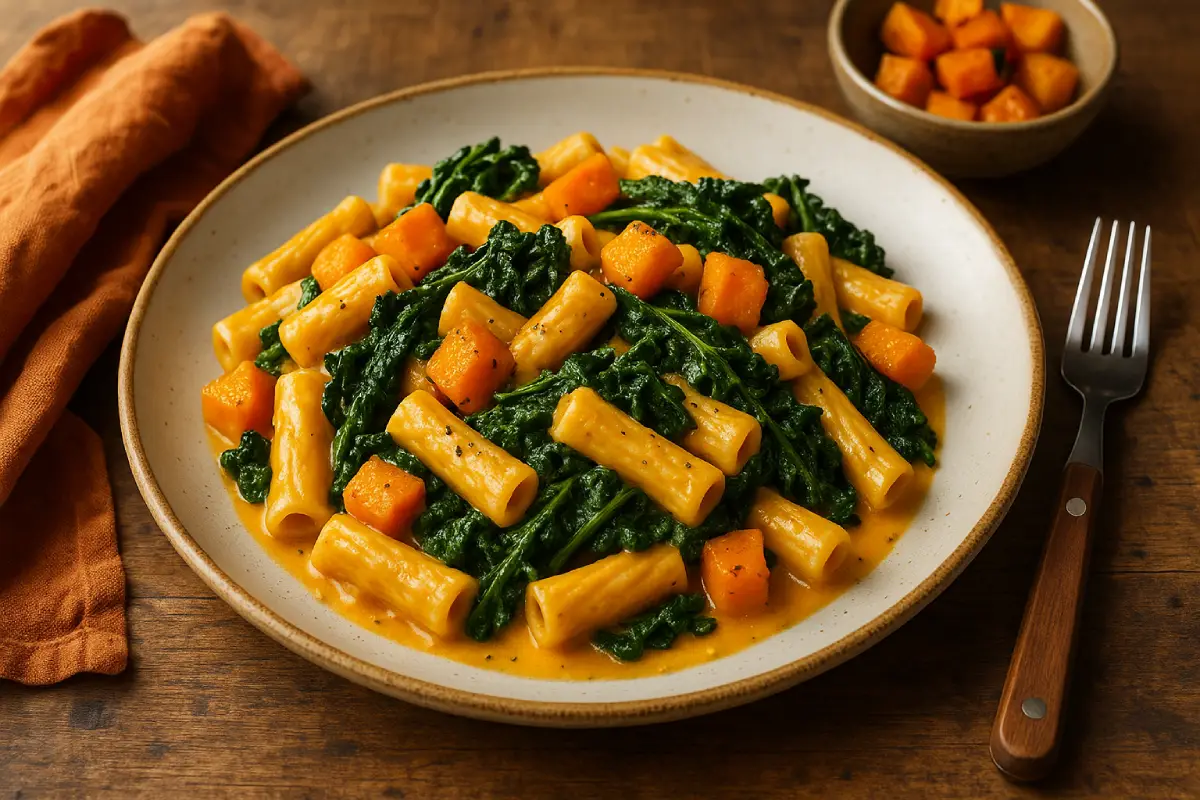 Pasta cremosa alla zucca e cavolo nero pronta in 20 minuti