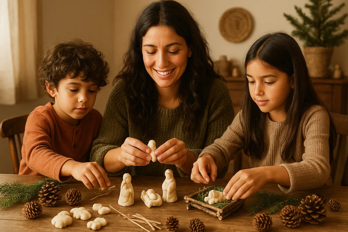 Presepe di Natale con pasta di sale e materiali naturali