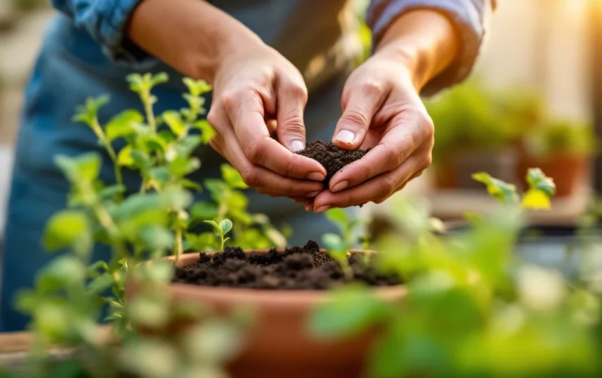 Coltivare erbe aromatiche in vaso sul balcone durante l'estate: specie adatte e cure essenziali — hands planting seeds close-up garden tools soil