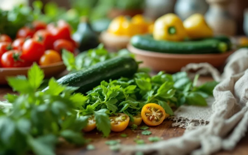 Conservare le verdure estive: tecniche tradizionali per mantenere pomodori, zucchine e melanzane fresche più a lungo — close-up ingredients preparation step fresh food