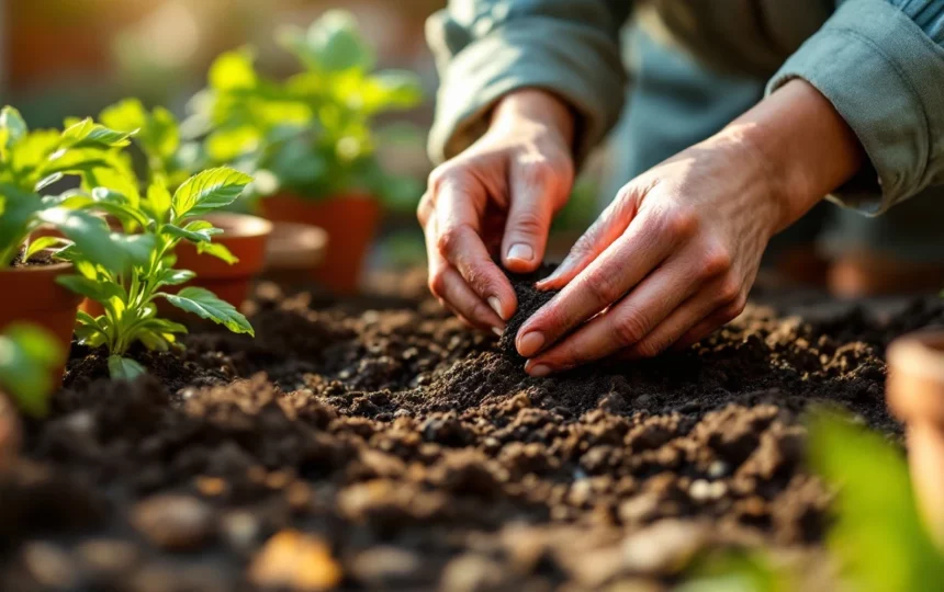 Preparare l'orto estivo: semina e cura delle verdure di stagione a giugno — hands planting seeds close-up garden tools soil