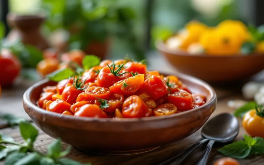 Conservare i pomodori estivi: tecniche di essicazione, passata e sott'olio con i metodi tradizionali — close-up ingredients preparation step fresh food