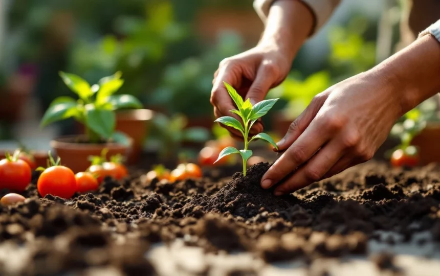 Orto estivo in vaso: coltivare basilico, pomodorini e peperoncini sul balcone con le tecniche giuste — hands planting seeds close-up garden tools soil