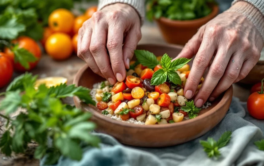 Ricette tradizionali con verdure di stagione: conserve e piatti freddi per l'estate italiana — close-up ingredients preparation step fresh food